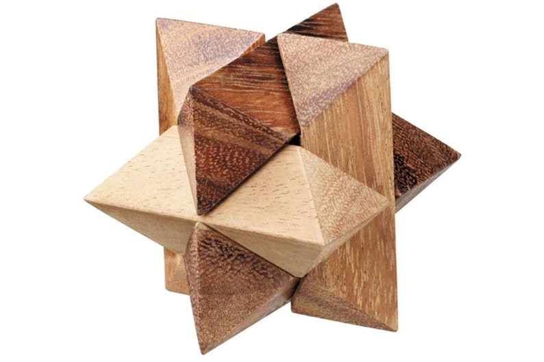 Board Games: 4 individual brainteaser wooden puzzles in a gift wooden box