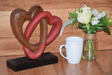 Wellness Accessories: Heart Love Wood Carving Wood Sculpture Acacia Wooden Statue Heart in red 22cm