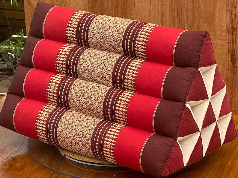 Pillows: Mothers day gift Thai Triangle Pillow Backrest Cushion Kapok Filled_Light RED ONLY