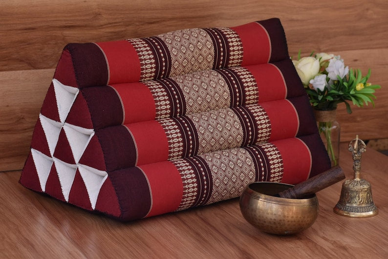 Pillows: Mothers day gift Thai Triangle Pillow Backrest Cushion Kapok Filled_Light RED ONLY