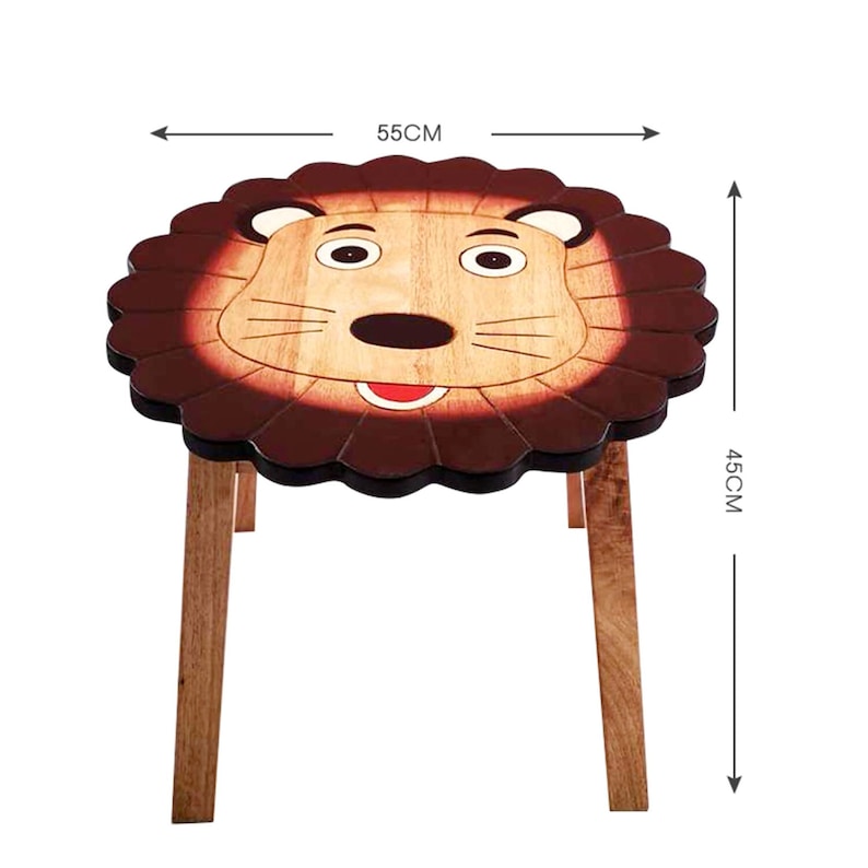Garden Ornaments: Hand Carved Children's Table Wooden LION Theme