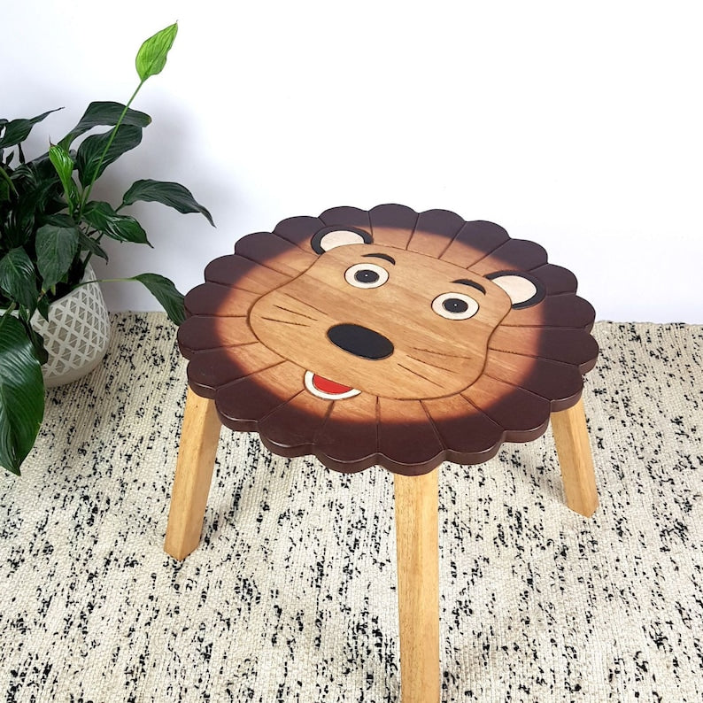 Garden Ornaments: Hand Carved Children's Table Wooden LION Theme