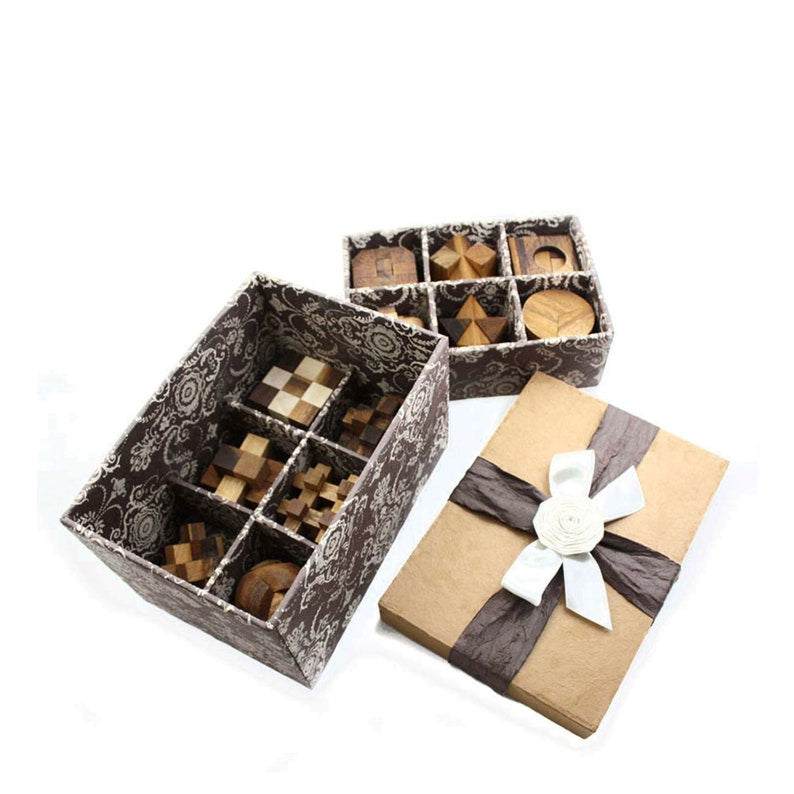 Board Games: 12 Puzzle Brain teaser interlocking wooden Puzzle set in a Deluxe Gift Box -for kids or adults