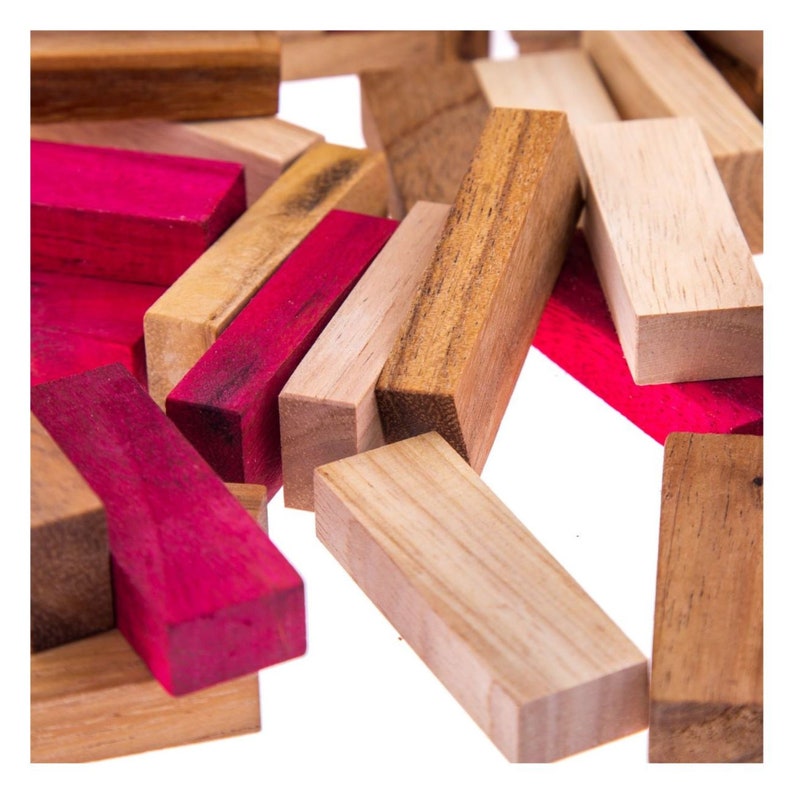 Board Games: Stacking tumbling blocks wood Red colours balance game with dice play options handmade stacking Fun Board Games Kids Ages 4 to Adults