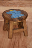 Table & Bar Stools: Children's Wooden Stool Blue Baby ELEPHANT Themed Chair Toddlers Step sitting Stool
