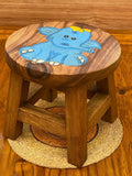 Table & Bar Stools: Children's Wooden Stool Blue Baby ELEPHANT Themed Chair Toddlers Step sitting Stool