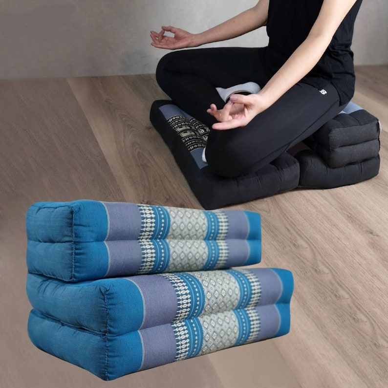 Wellness Accessories: 3-Fold Zafu Meditation Cushion Set Blue Medium Size