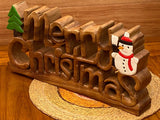 Christmas Decorations: Wooden carved Merry Christmas decoration 38 cm long with Tree and Star