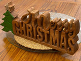 Christmas Decorations: Wooden carved Merry Christmas decoration 38 cm long with Tree and Star
