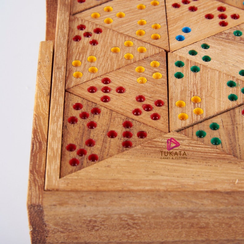 Board Games: Wooden Domino Game Set Triangle shaped Handmade Dominoes in Gift box