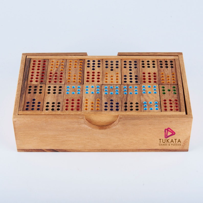 Board Games: Wooden Domino Game Set Handmade Dominoes in Gift box