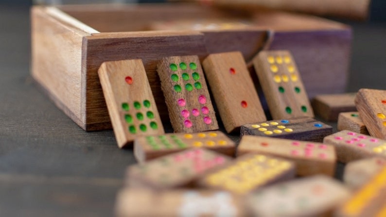 Board Games: Wooden Domino Game Set Handmade Dominoes in Gift box