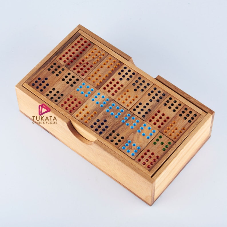 Board Games: Wooden Domino Game Set Handmade Dominoes in Gift box