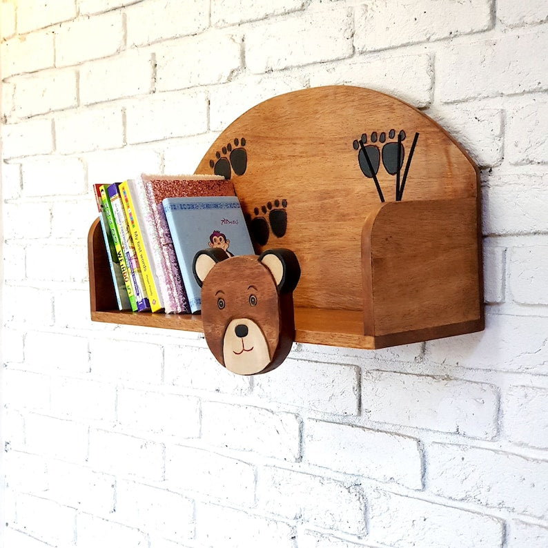 Bookcases & Shelves: Wooden Wall Mounted Book Shelf Bear theme for children's room