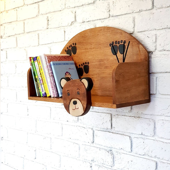 Wooden Wall Mounted Book Shelf Bear theme for children's room