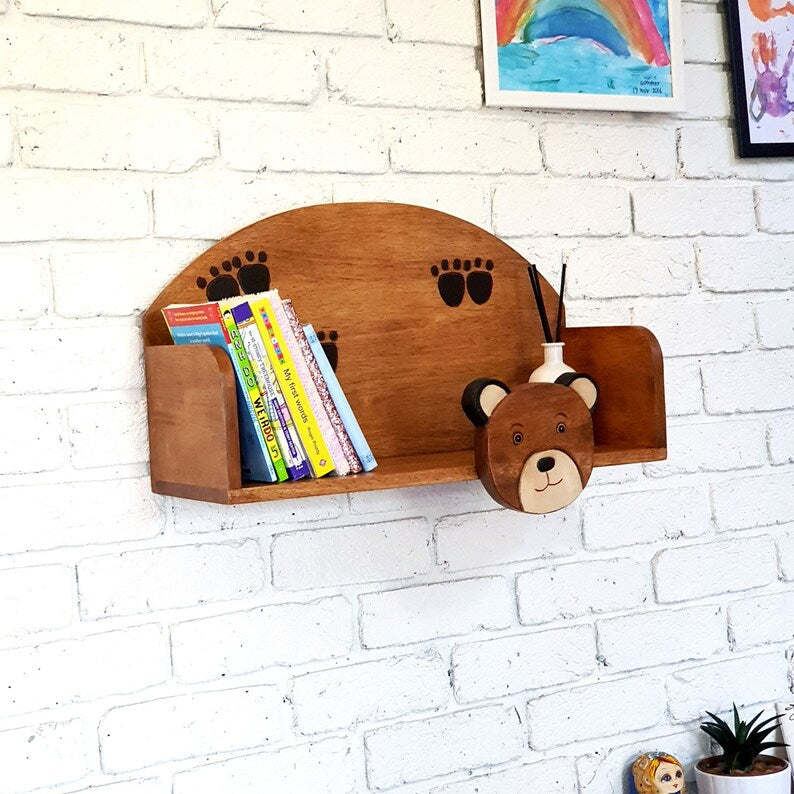 Bookcases & Shelves: Wooden Wall Mounted Book Shelf Bear theme for children's room