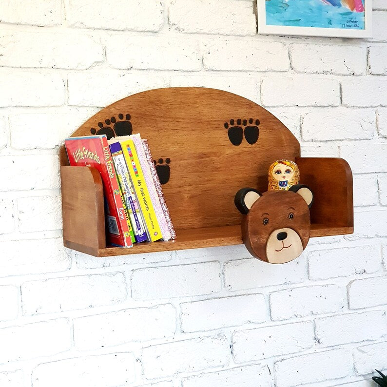 Bookcases & Shelves: Wooden Wall Mounted Book Shelf Bear theme for children's room