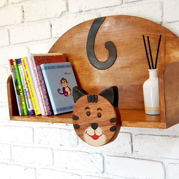 Wooden Wall Mounted Book Shelf CAT theme for children's room