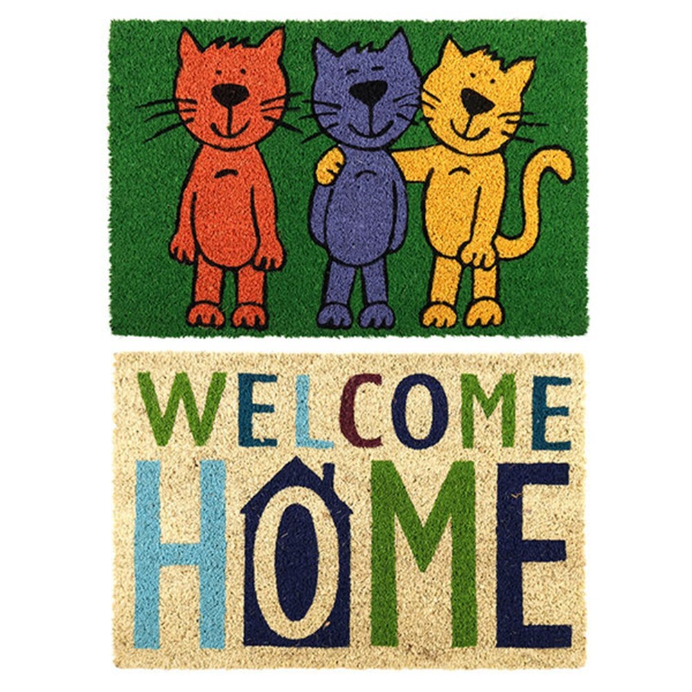 Door Mats: YES4HOMES 2 x Doormat for Front Door Entryway Cursive Natural Coconut Coir Floor mat Outdoor 40x60cm