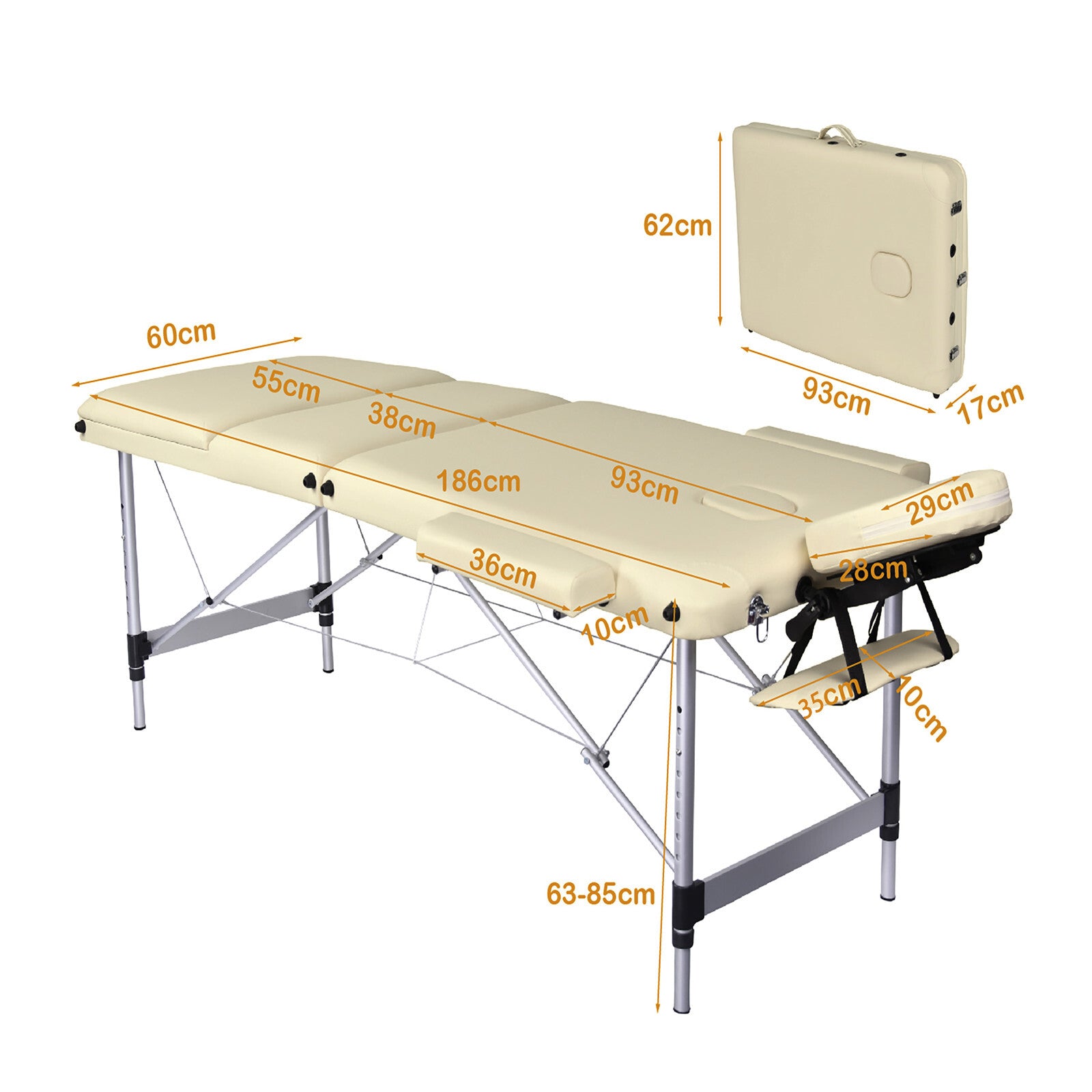 Massage Tables: YES4HOMES 3 Fold Portable Aluminium Massage Table Massage Bed Beauty Therapy Beige