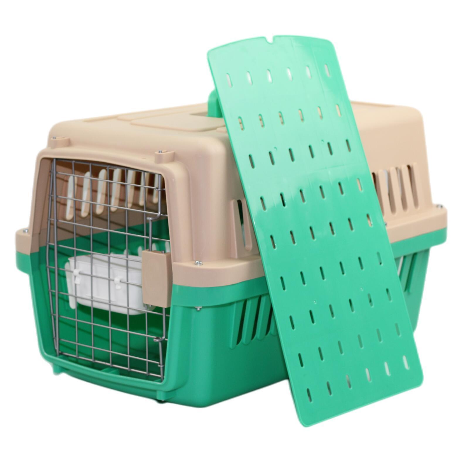 Dog Carriers & Crates: YES4PETS Small Dog Cat Crate Pet Airline Carrier Cage With Bowl and Tray-Green