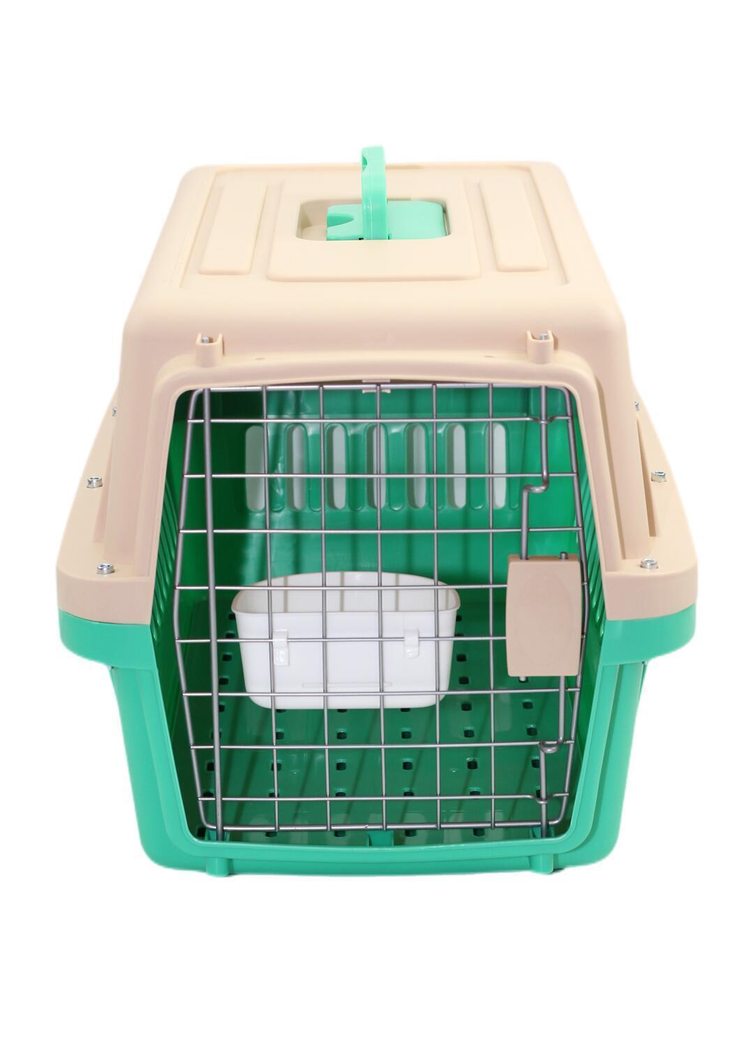 Dog Carriers & Crates: YES4PETS Small Dog Cat Crate Pet Airline Carrier Cage With Bowl and Tray-Green
