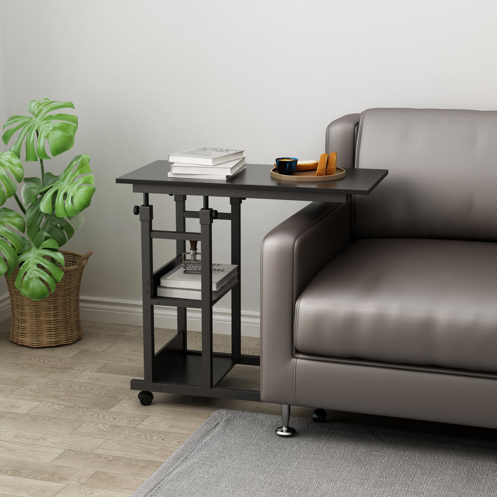 Small Animal Habitats & Cages: YES4HOMES Side Table with Storage Shelves, Height Adjustable Sofa Couch Coffee End Table Bedside Table Laptop Desk with Wheels