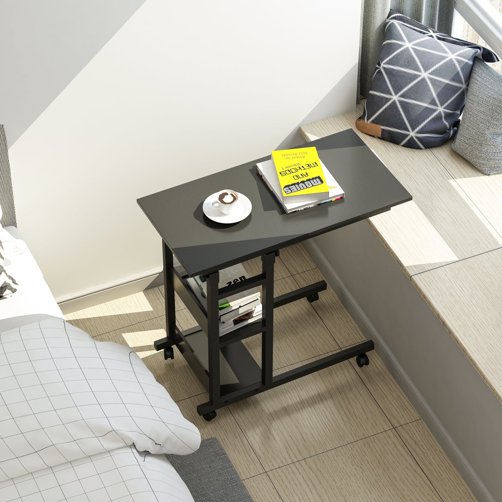 Small Animal Habitats & Cages: YES4HOMES Side Table with Storage Shelves, Height Adjustable Sofa Couch Coffee End Table Bedside Table Laptop Desk with Wheels