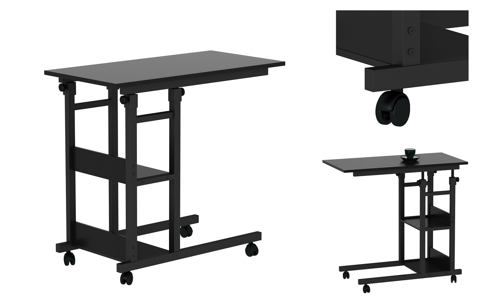 Small Animal Habitats & Cages: YES4HOMES Side Table with Storage Shelves, Height Adjustable Sofa Couch Coffee End Table Bedside Table Laptop Desk with Wheels