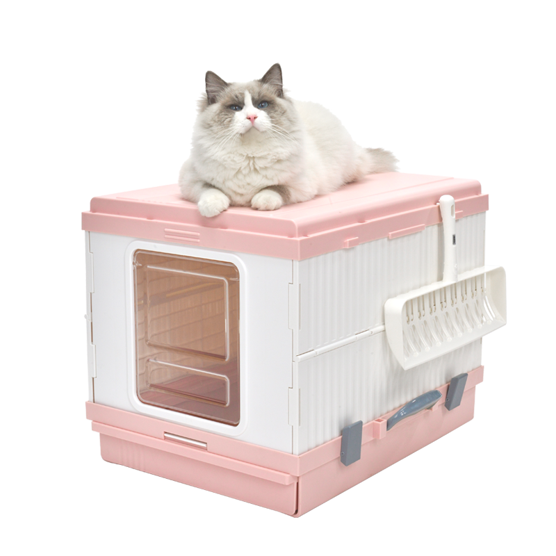 Cat Litter: YES4PETS XL Portable Cat Toilet Litter Box Tray Foldable House with Handle and Scoop Pink