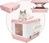 Cat Litter: YES4PETS XL Portable Cat Toilet Litter Box Tray Foldable House with Handle and Scoop Pink