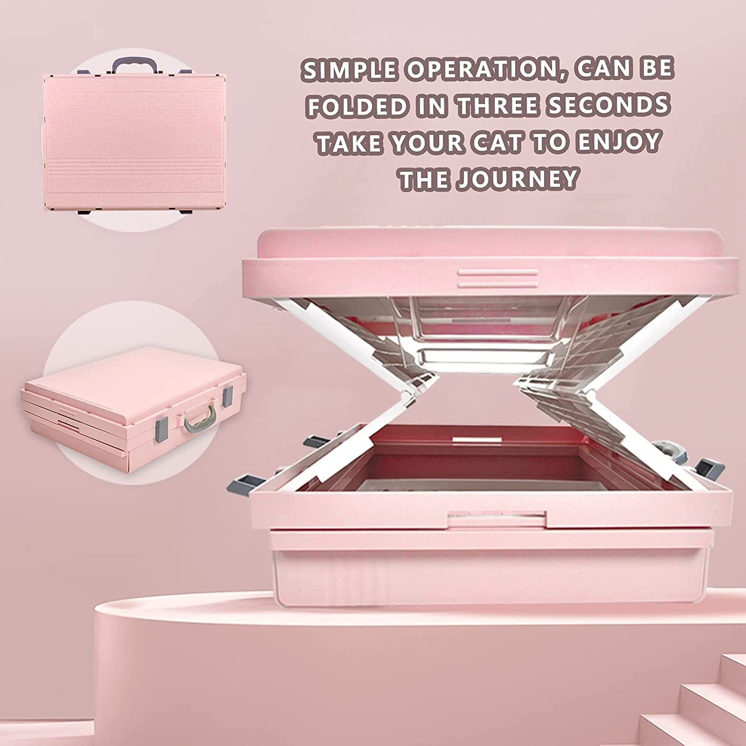 Cat Litter: YES4PETS XL Portable Cat Toilet Litter Box Tray Foldable House with Handle and Scoop Pink