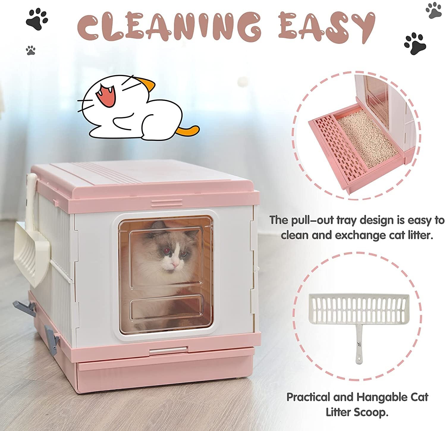 Cat Litter: YES4PETS XL Portable Cat Toilet Litter Box Tray Foldable House with Handle and Scoop Pink