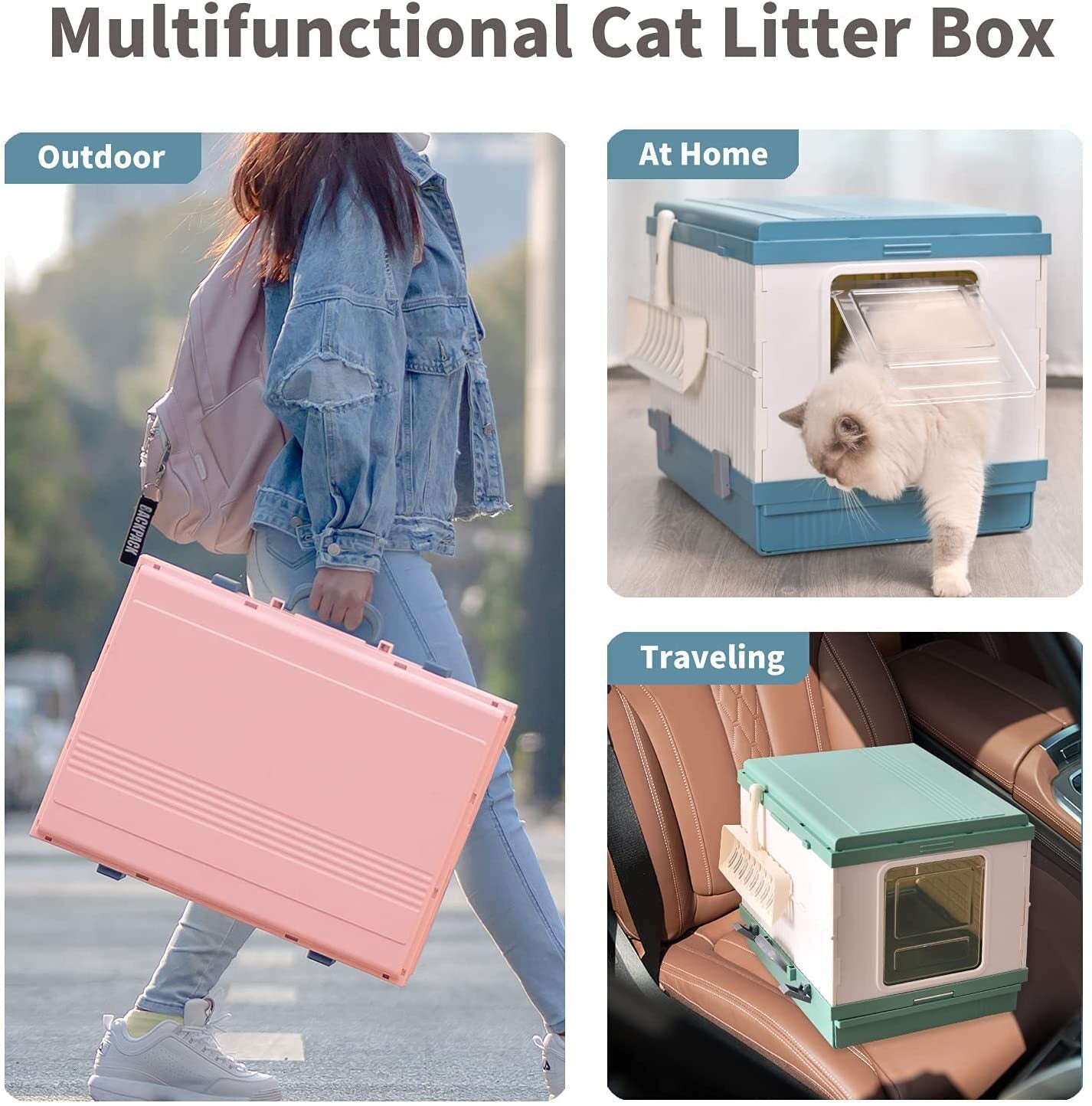 Cat Litter: YES4PETS XL Portable Cat Toilet Litter Box Tray Foldable House with Handle and Scoop Pink