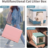 Cat Litter: YES4PETS XL Portable Cat Toilet Litter Box Tray Foldable House with Handle and Scoop Pink