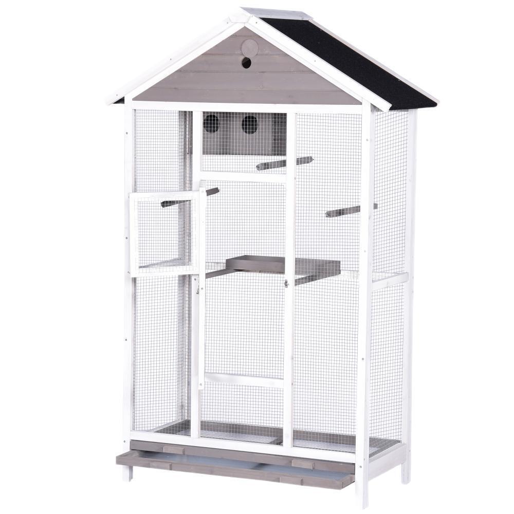 Bird Cages & Stands: YES4PETS Wooden XXL Pet Cages Aviary Carrier Travel Canary Parrot Bird Cage Grey