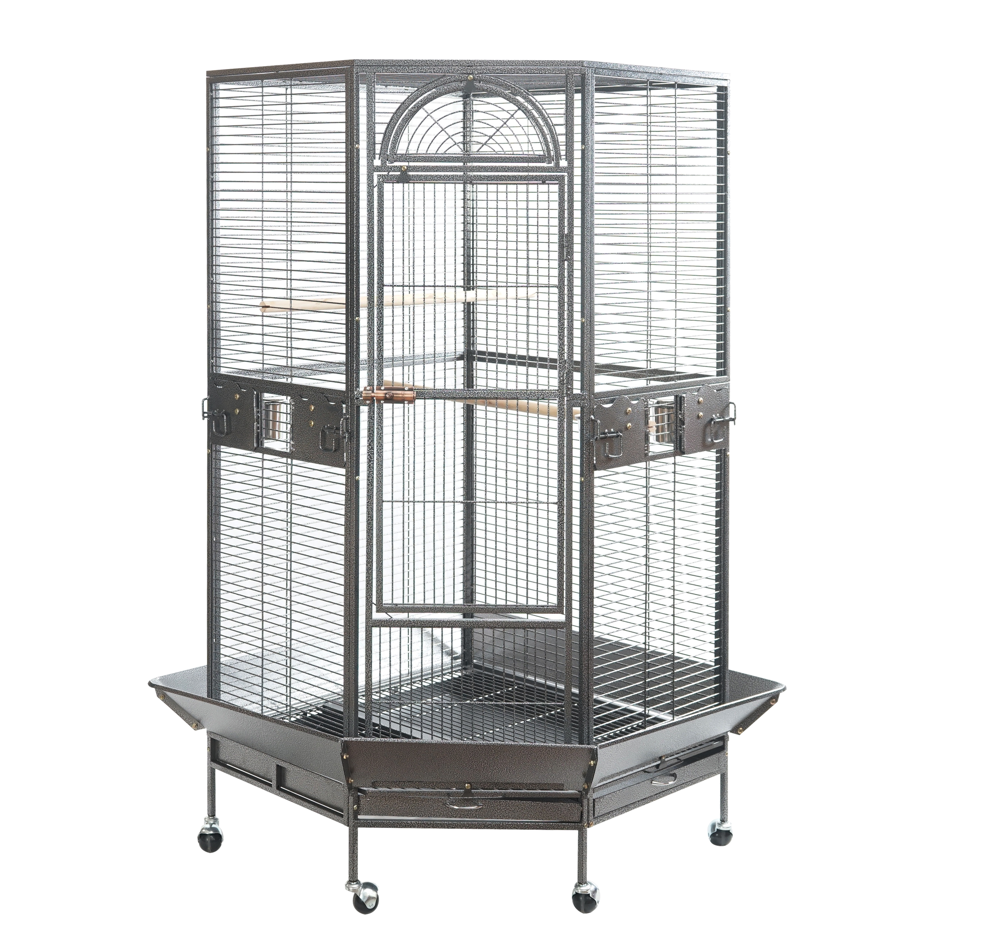 Bird Cages & Stands: YES4PETS 161 cm XL Corner Bird Cage Pet Parrot Aviary Perch Castor Wheel Stand Black Silver