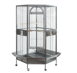 Bird Cages & Stands: YES4PETS 161 cm XL Corner Bird Cage Pet Parrot Aviary Perch Castor Wheel Stand Black Silver