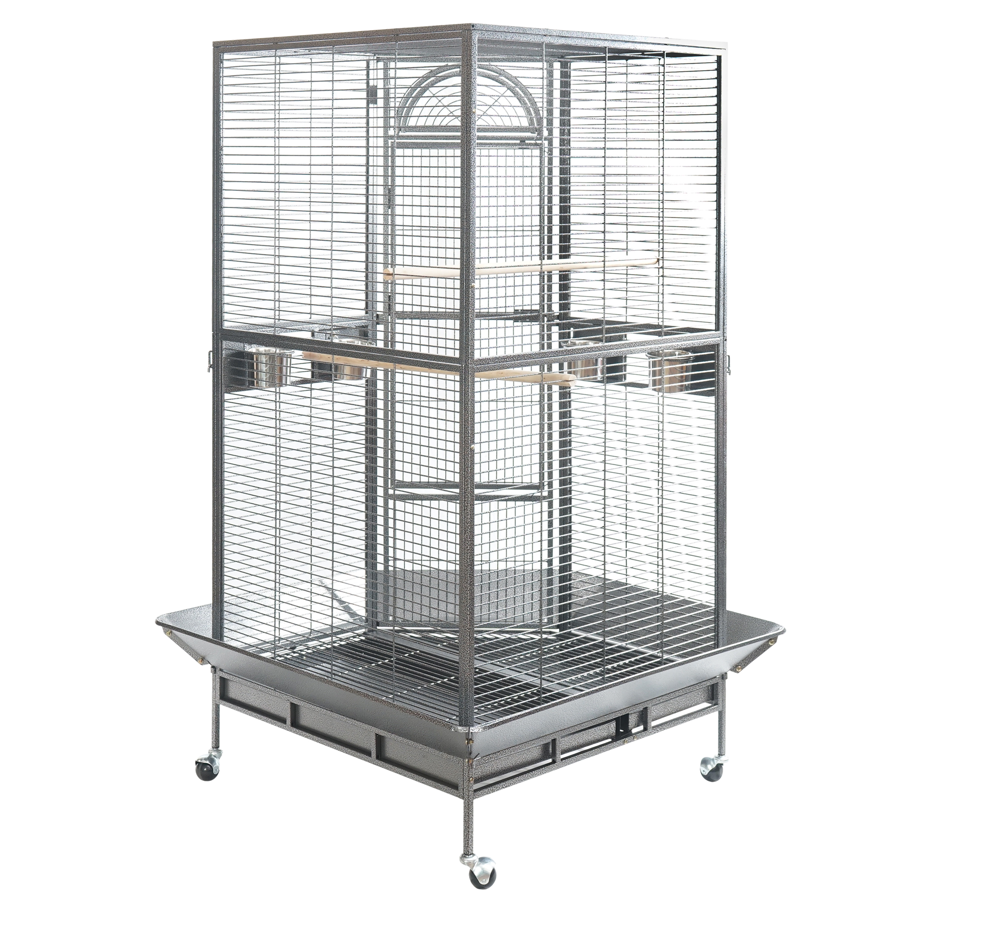 Bird Cages & Stands: YES4PETS 161 cm XL Corner Bird Cage Pet Parrot Aviary Perch Castor Wheel Stand Black Silver