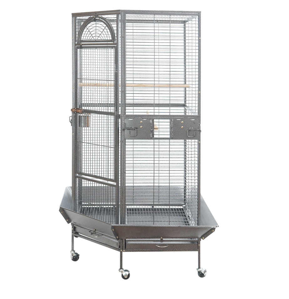 Bird Cages & Stands: YES4PETS 161 cm XL Corner Bird Cage Pet Parrot Aviary Perch Castor Wheel Stand Black Silver