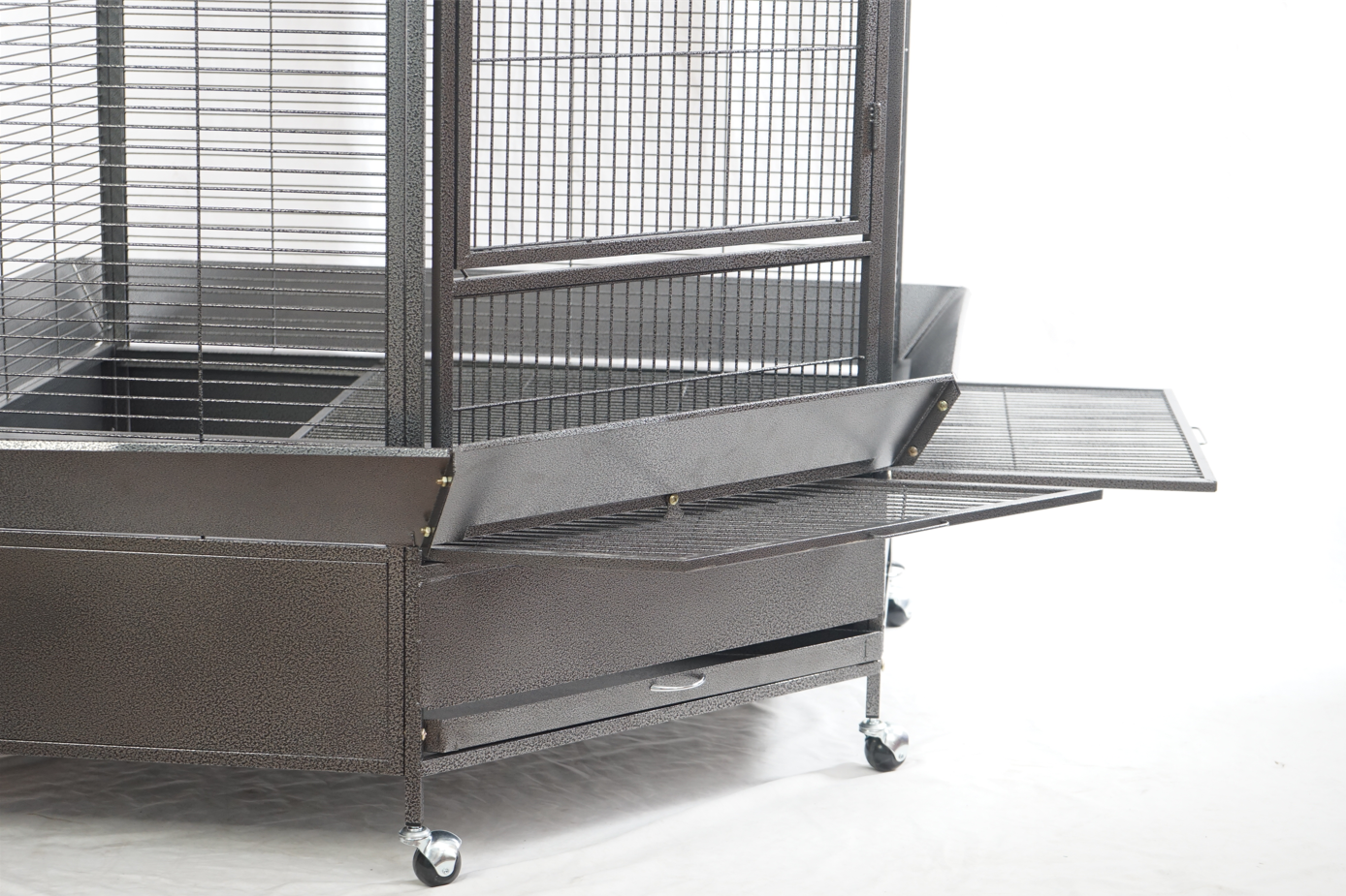 Bird Cages & Stands: YES4PETS 161 cm XL Corner Bird Cage Pet Parrot Aviary Perch Castor Wheel Stand Black Silver
