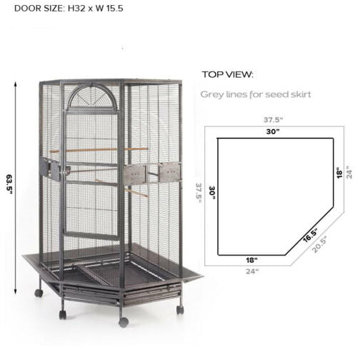 Bird Cages & Stands: YES4PETS 161 cm XL Corner Bird Cage Pet Parrot Aviary Perch Castor Wheel Stand Black Silver
