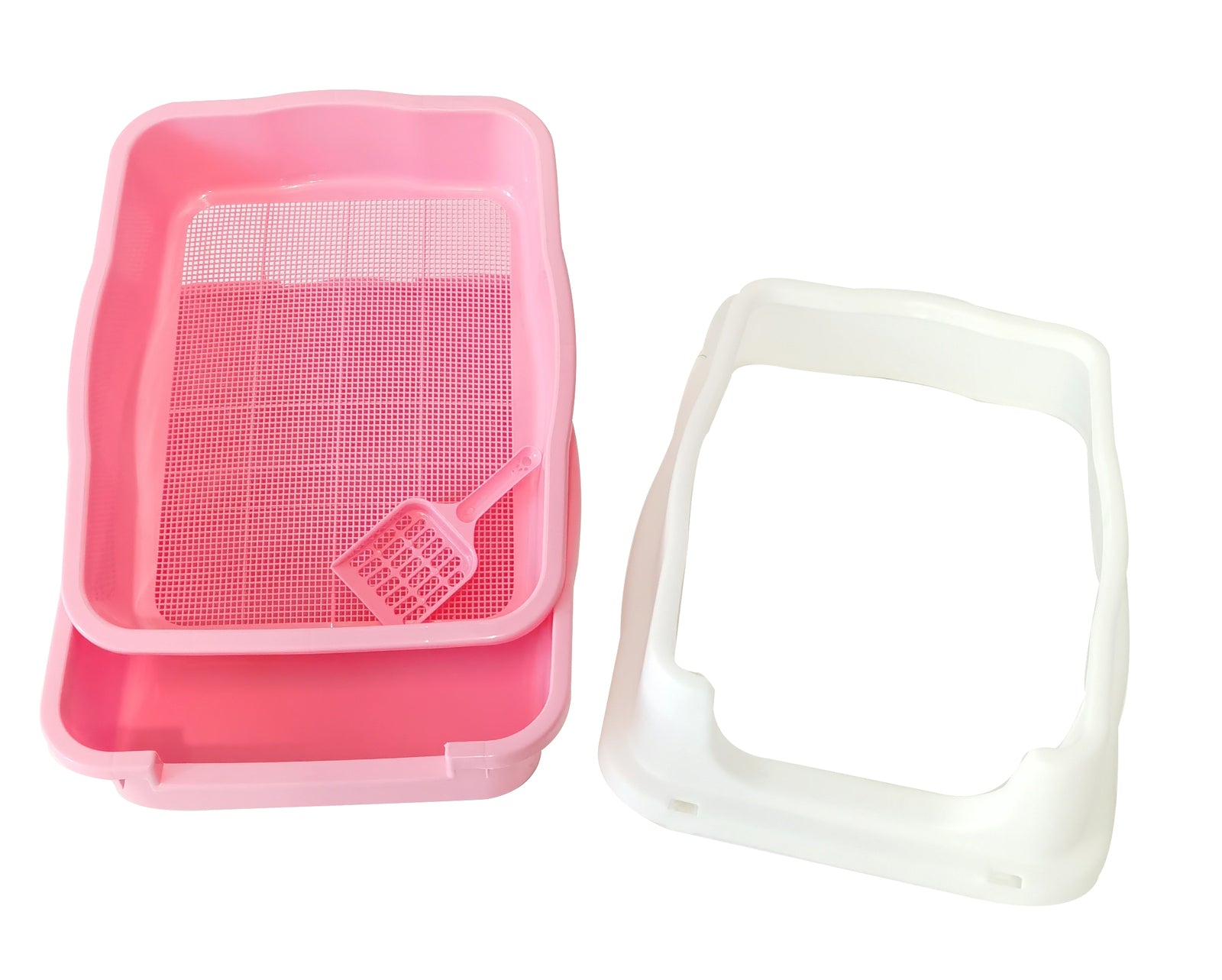 Cat Litter: YES4PETS Large Deep Cat Kitty Litter Tray High Wall Pet Toilet Grid Tray With Scoop Pink