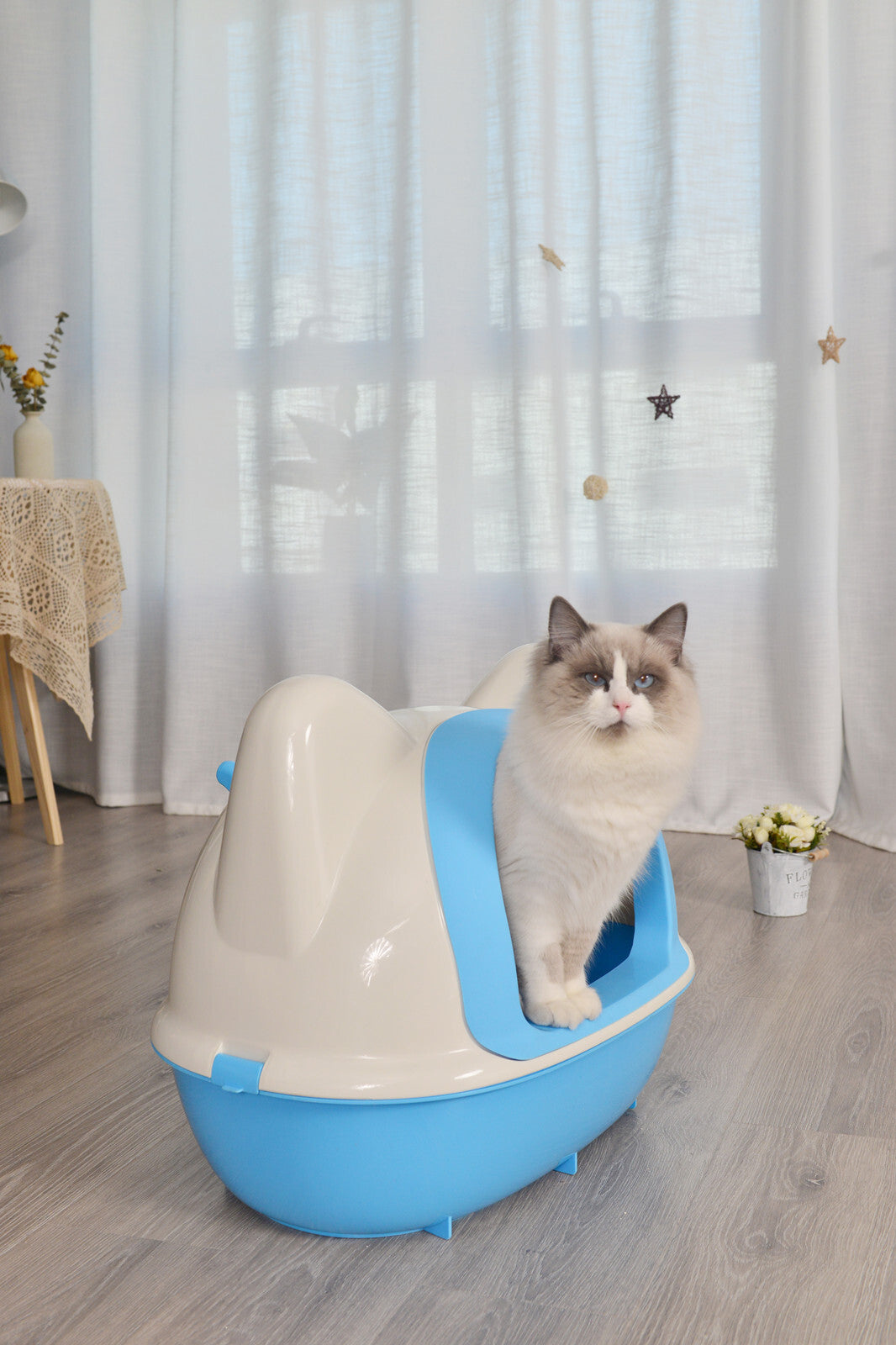 Cat Litter: YES4PETS Large Hooded Cat Toilet Litter Box Tray House With Scoop Blue