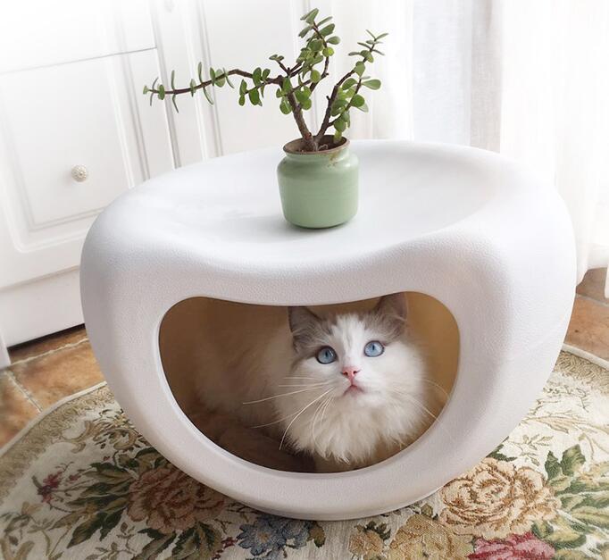 Cat Furniture: YES4PETS Cat Kitten Bed Cave Small Dog House Kennel Plastic Pet Pod Bedding Igloo White