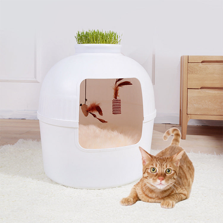Cat Litter: YES4PETS Multifunctional Cat Litter Box Pet Cat House Semi-Enclosed White