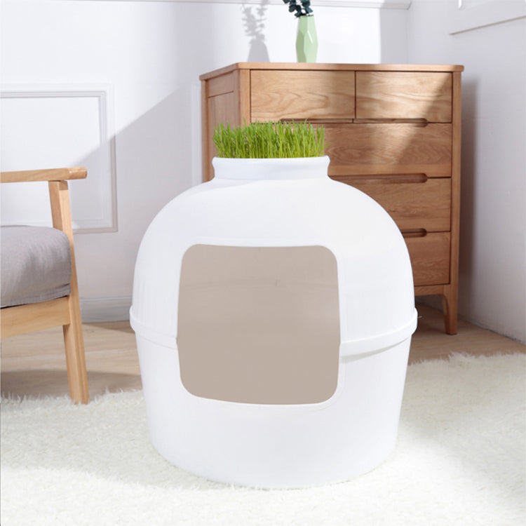 Cat Litter: YES4PETS Multifunctional Cat Litter Box Pet Cat House Semi-Enclosed White
