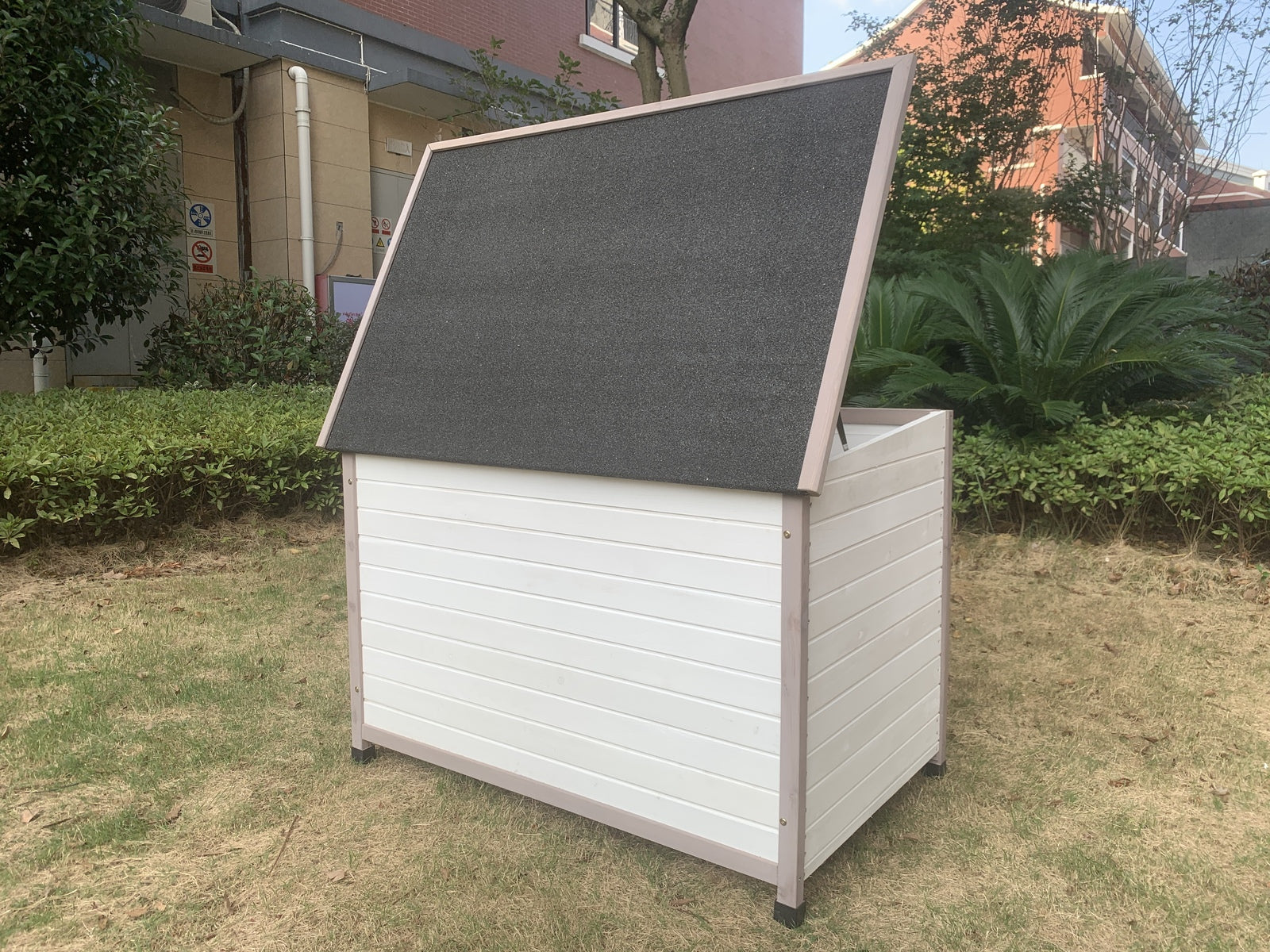 Dog Kennels: YES4PETS L Timber Pet Dog Kennel House Puppy Wooden Timber Cabin With Stripe White