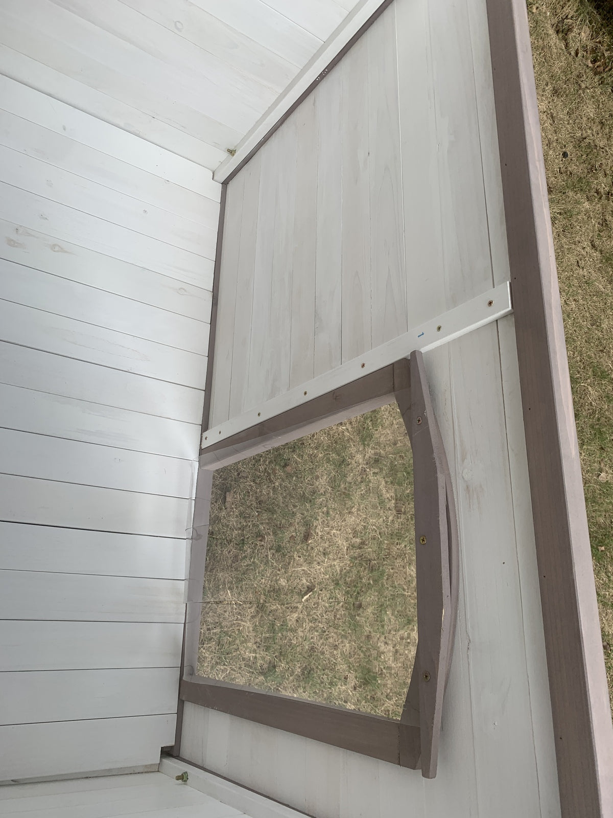 Dog Kennels: YES4PETS L Timber Pet Dog Kennel House Puppy Wooden Timber Cabin With Stripe White