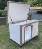 Dog Kennels: YES4PETS M Timber Pet Dog Kennel House Puppy Wooden Timber Cabin With Stripe White